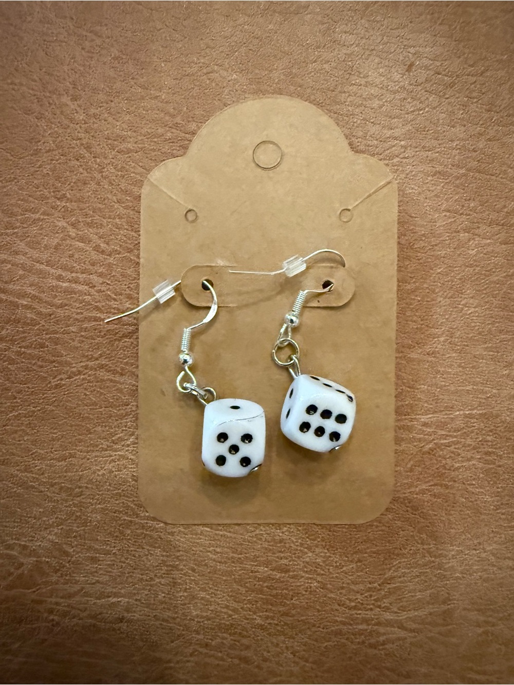 White Dice Drop Earrings w/925 Sterling Hooks